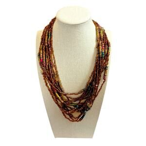Women’s Necklace Seed Bead Multi Strand Layered Brown Bronze Multi 9/10” Length